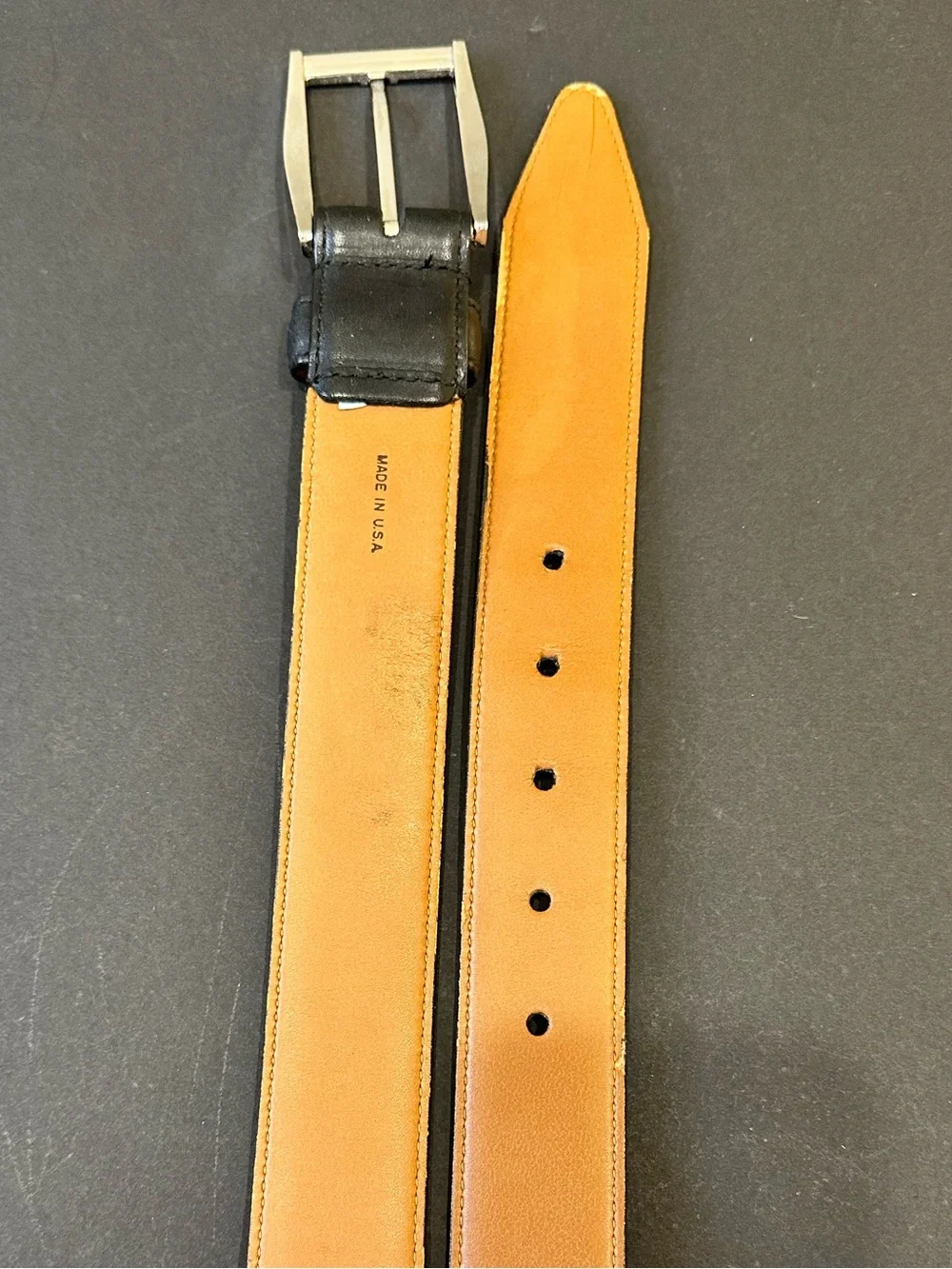 VTG 1980s-90s Johnston & Murphy Black Leather Belt with Silver Buckle USA 36